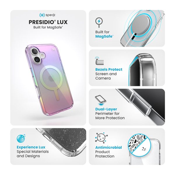 Speck Presidio2 Lux MagSafe - Case for iPhone 16 (Amazing Purple / Clear) — изображение 6