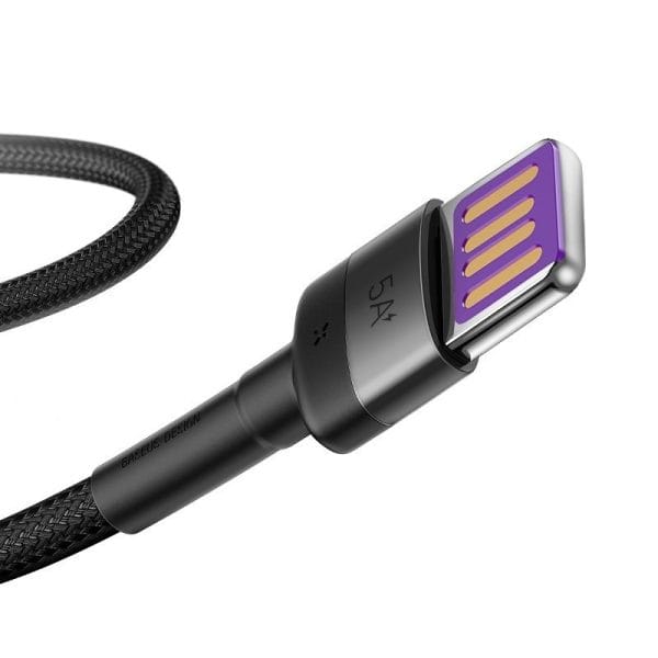 Baseus Cafule USB-C Cable Huawei SuperCharge, QC 3.0, 5A 1m (Black+Gray) - Image 2