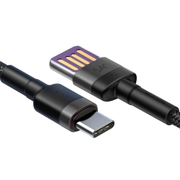Baseus Cafule USB-C Cable Huawei SuperCharge, QC 3.0, 5A 1m (Black+Gray) - Image 3
