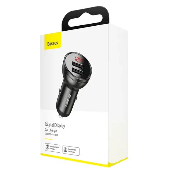 Ładowarka samochodowa Baseus z wyświetlaczem, 2x USB, 4,8A, 24W (szara) - Image 6
