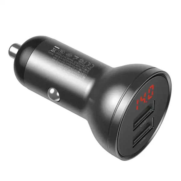 Ładowarka samochodowa Baseus z wyświetlaczem, 2x USB, 4,8A, 24W (szara) - Image 4
