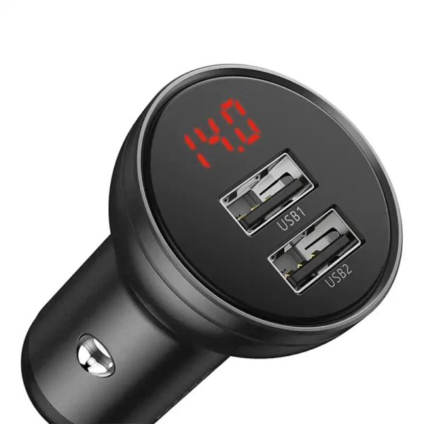 Ładowarka samochodowa Baseus z wyświetlaczem, 2x USB, 4,8A, 24W (szara) - Image 3