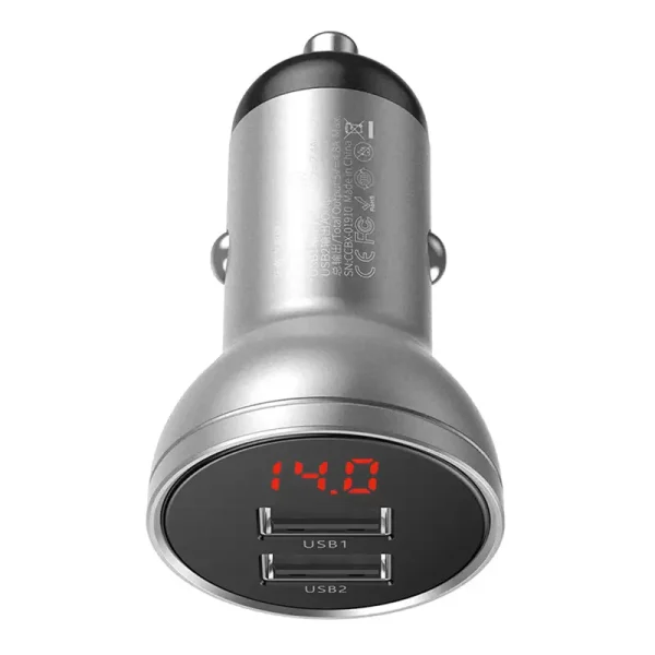 Ładowarka samochodowa Baseus z wyświetlaczem, 2x USB, 4,8A, 24W (srebrna) - Image 5