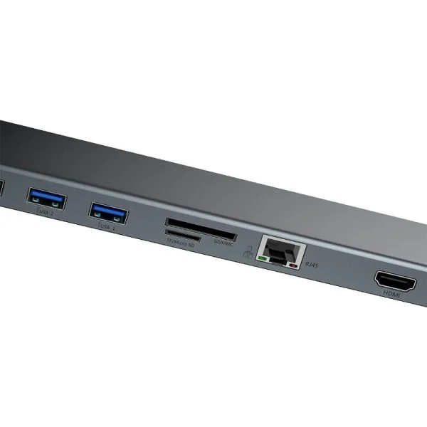 Baseus Enjoyment Series Multi-functional Type-C intelligent HD HUB（PD/HD4K*2/VGA/RJ45/SD/TF/USB*3/Audio*1/Stand)Dark gray - Image 3