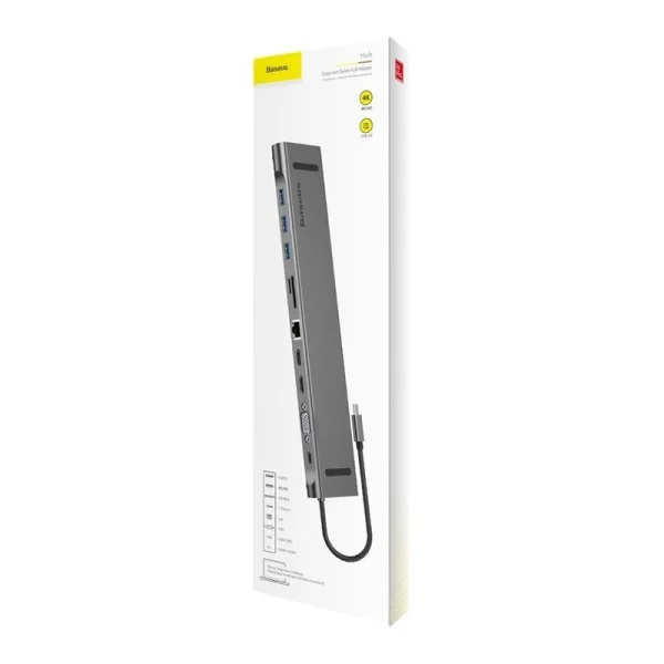 Baseus Enjoyment Series Multi-functional Type-C intelligent HD HUB（PD/HD4K*2/VGA/RJ45/SD/TF/USB*3/Audio*1/Stand)Dark gray - Image 6
