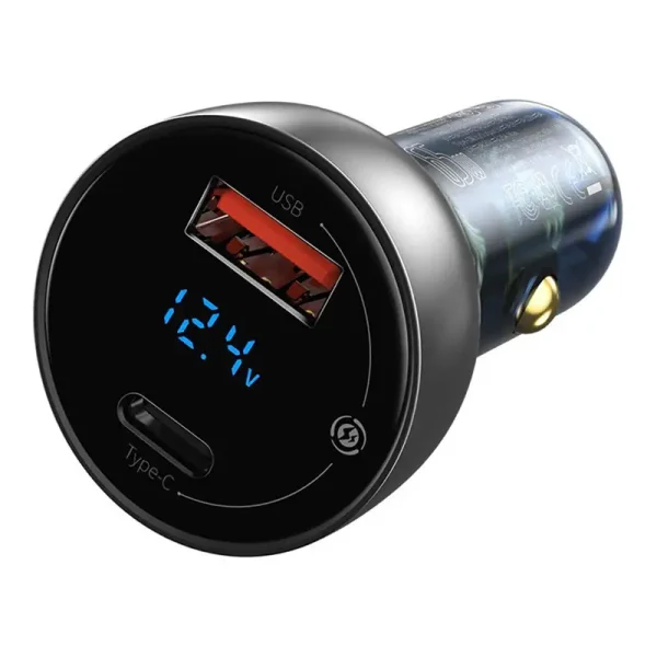 Dual Quick Charger Car Charger Baseus Particular Digital Display QC+PPS 65W (Silver) — изображение 3