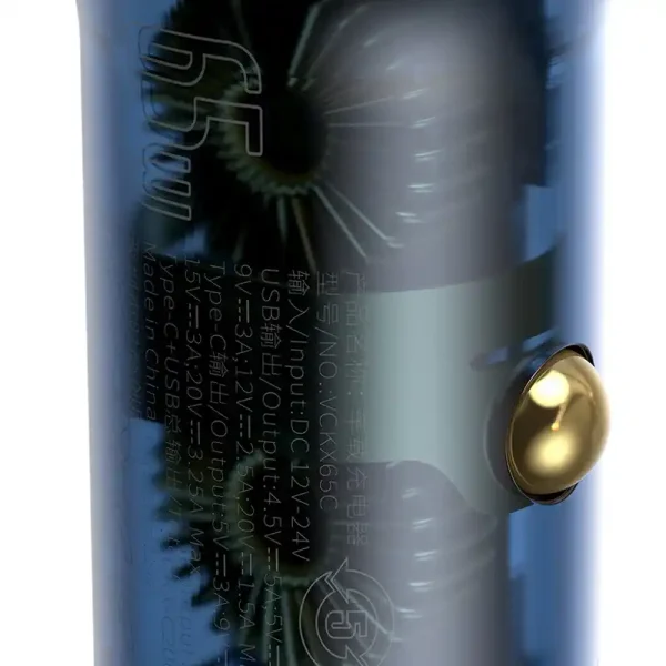 Ładowarka samochodowa Baseus Particular Digital Display z wyświetlaczem, USB + USB-C, QC3.0+PD, 5A, 65W (szara) + kabel USB-C 1m 100W (czarny) - Image 6