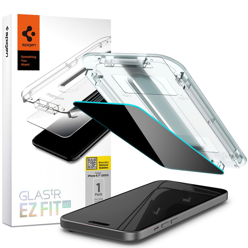 Spigen GLAS.TR EZ FIT Privacy - Tempered glass with privacy filter for iPhone 15 Plus / 16 Plus