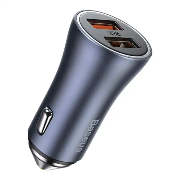 Ładowarka samochodowa Baseus Golden Contactor Pro, 2x USB, 40W (szara) + kabel USB do USB-C 1m (czarny) - Image 3