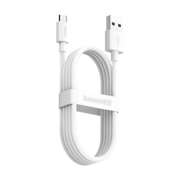 Baseus Simple Wisdom Data Cable Kit USB to Micro 2.1A (2PCS/Set) 1.5m White - Image 5