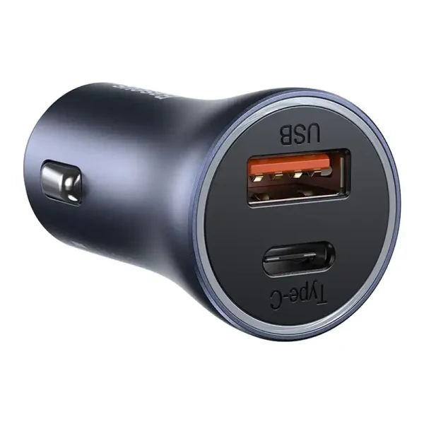 Ładowarka samochodowa Baseus Golden Contactor Pro, USB + USB-C, QC4.0+, PD, SCP, 40W (szara) + kabel USB do USB-C 1m (czarny) - Image 4