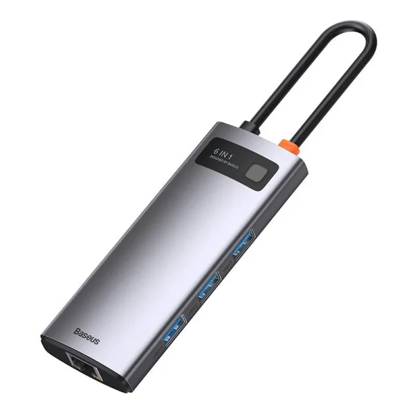 Hub 6in1 Baseus Metal Gleam Series, USB-C to 3x USB 3.0 + HDMI + USB-C PD + Ethernet RJ45 - Image 6