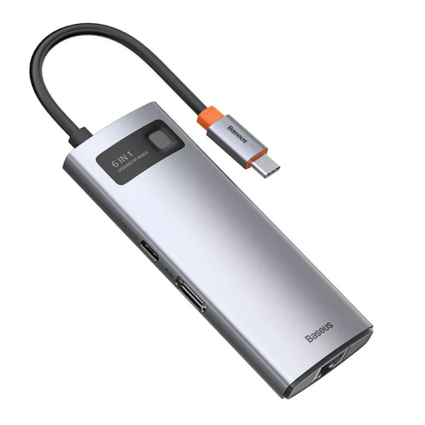 Hub 6in1 Baseus Metal Gleam Series, USB-C to 3x USB 3.0 + HDMI + USB-C PD + Ethernet RJ45 - Image 4
