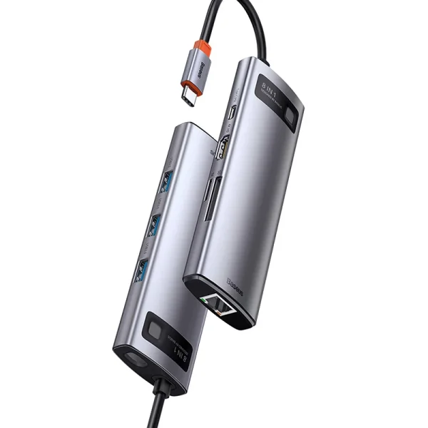 Hub 8in1 Baseus Metal Gleam Series, USB-C to 3x USB 3.0 + HDMI + USB-C PD + Ethernet RJ45 + microSD/SD - Image 4