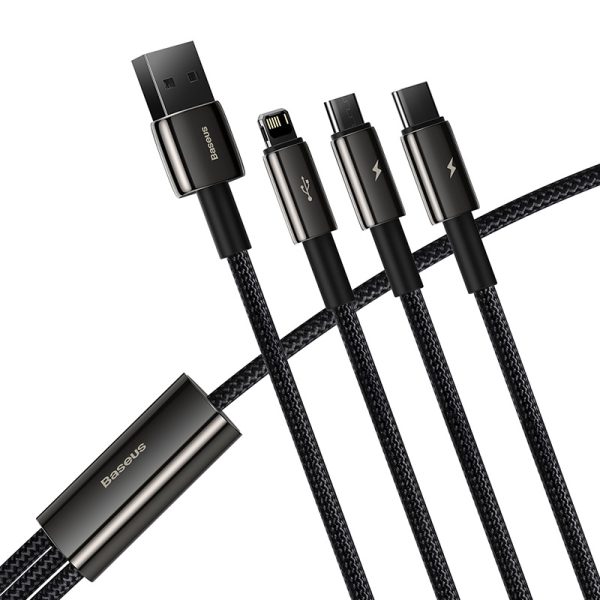 USB cable 3in1 Baseus Tungsten Gold, USB to micro USB / USB-C / Lightning, 3.5A, 1.5m (black) — изображение 2