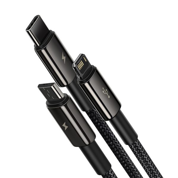 USB cable 3in1 Baseus Tungsten Gold, USB to micro USB / USB-C / Lightning, 3.5A, 1.5m (black) — изображение 6