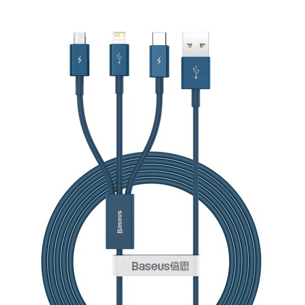 USB cable 3in1 Baseus Superior Series, USB to micro USB / USB-C / Lightning, 3.5A, 1.5m (blue) - Image 2