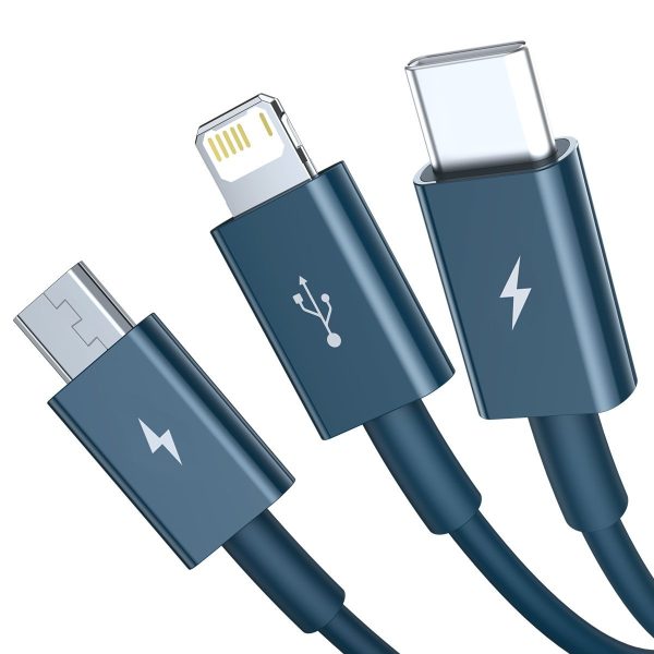 USB cable 3in1 Baseus Superior Series, USB to micro USB / USB-C / Lightning, 3.5A, 1.5m (blue) - Image 3