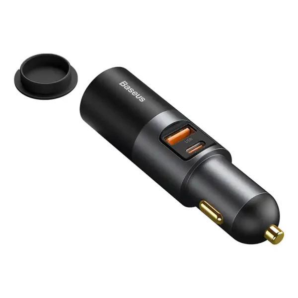 Baseus Share Together Fast Charge Car Charger with Cigarette Lighter Expansion Port, 2x USB, 120W (Gray) - Image 4