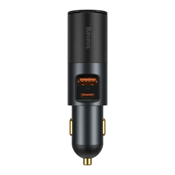 Baseus Share Together Fast Charge Car Charger with Cigarette Lighter Expansion Port, 2x USB, 120W (Gray) - Image 2