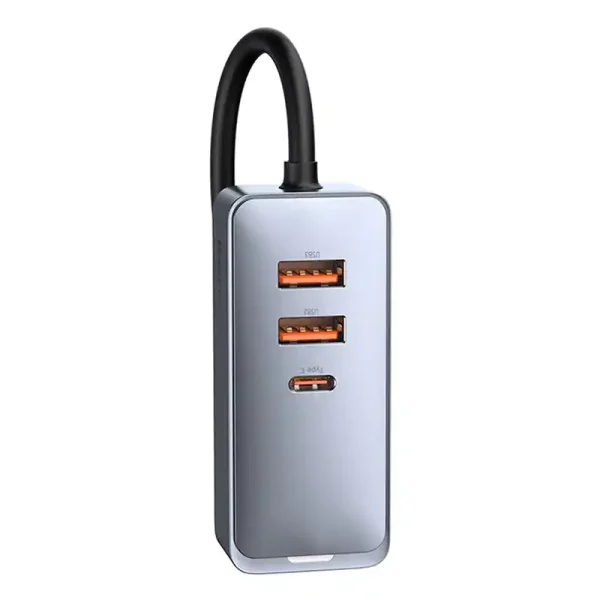 Car charger Baseus Share Together with extension cord, 3x USB, USB-C, 120W (grey) - Image 5