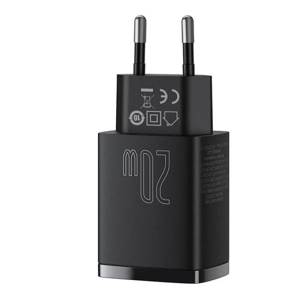 Baseus Compact Quick Charger, USB, USB-C, 20W (black) - Image 2
