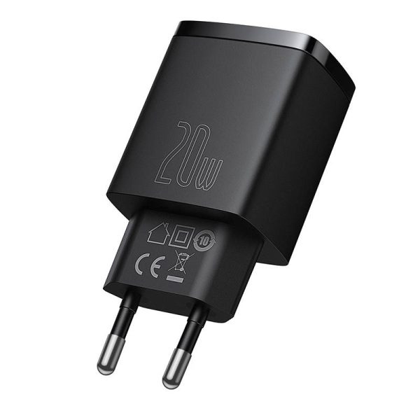 Baseus Compact Quick Charger, USB, USB-C, 20W (black) - Image 3