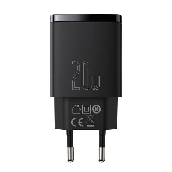 Baseus Compact Quick Charger, USB, USB-C, 20W (black) - Image 6