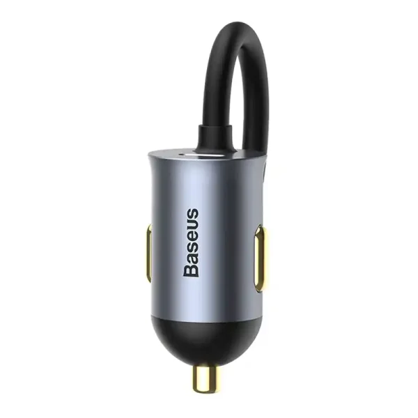 Car charger Baseus Share Together with extension cord, 2x USB, 2x USB-C, 120W (grey) - Image 4