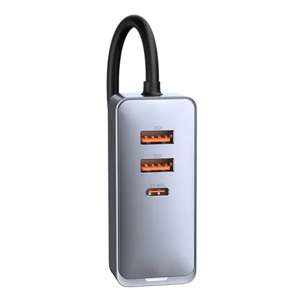 Car charger Baseus Share Together with extension cord, 2x USB, 2x USB-C, 120W (grey) - Image 5
