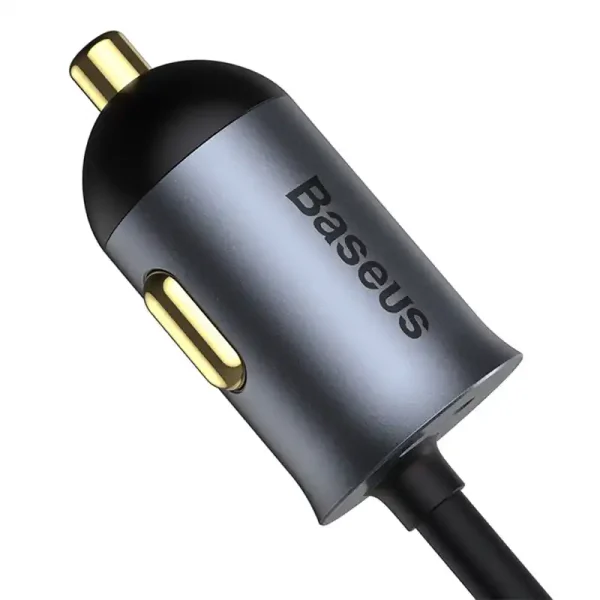 Car charger Baseus Share Together with extension cord, 2x USB, 2x USB-C, 120W (grey) - Image 6