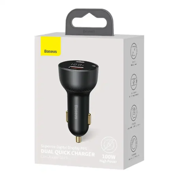 Car charger Baseus Superme, USB, USB-C, 100W (black) - Image 6