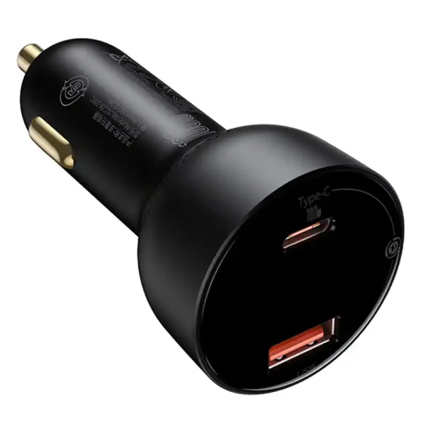 Car charger Baseus Superme, USB, USB-C, 100W + USB-C cable (black) - Image 3