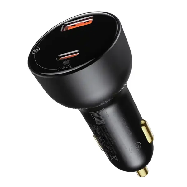 Car charger Baseus Superme, USB, USB-C, 100W + USB-C cable (black) - Image 4
