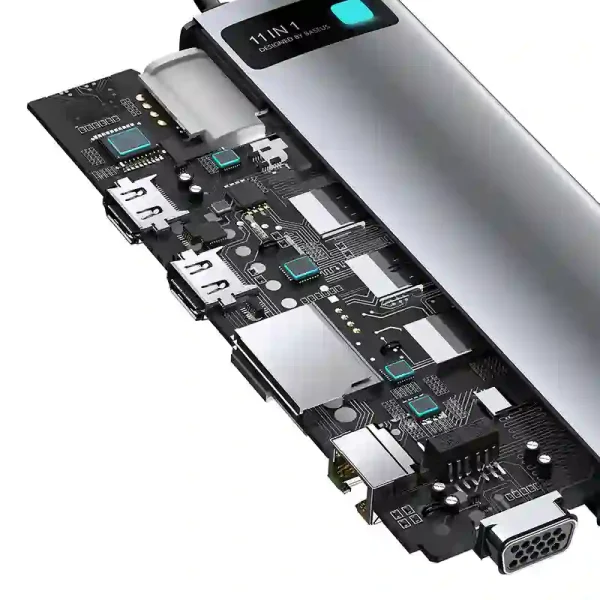 Hub 11in1 Baseus Metal Gleam Series, USB-C to 3x USB 3.0 + 2x HDMI + USB-C PD + Ethernet RJ45 + microSD/SD + VGA + AUX - Image 5