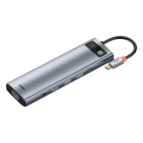 Hub 11in1 Baseus Metal Gleam Series, USB-C to 3x USB 3.0 + 2x HDMI + USB-C PD + Ethernet RJ45 + microSD/SD + VGA + AUX - Image 6