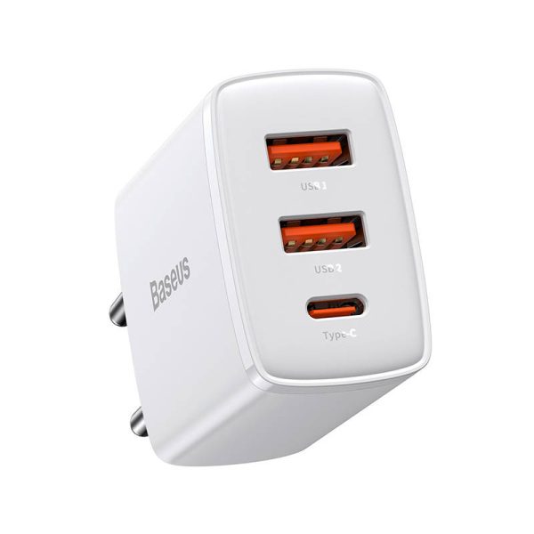 Ładowarka sieciowa Baseus Compact Quick Charger, 2xUSB, USB-C, PD, 3A, 30W (biała) — изображение 2