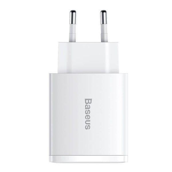Ładowarka sieciowa Baseus Compact Quick Charger, 2xUSB, USB-C, PD, 3A, 30W (biała) — изображение 3