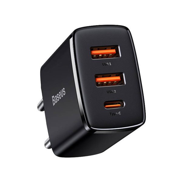 Charger Baseus Compact Quick Charger, 2xUSB, USB-C, PD, 3A, 30W (czarna) - Image 3