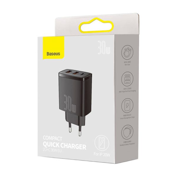 Charger Baseus Compact Quick Charger, 2xUSB, USB-C, PD, 3A, 30W (czarna) - Image 6