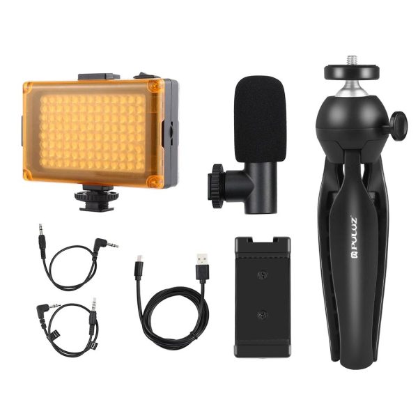 Puluz live recording set tripod + LED light + microphone + phone clip PKT3132B - Image 2