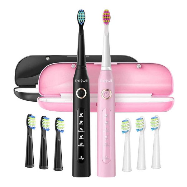 Sonic toothbrushes with head set and case FairyWill FW-507 (Black and pink) - Image 2