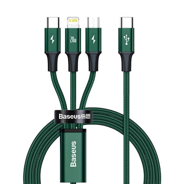 Baseus Rapid Series 3-in-1 cable USB-C For M+L+T 20W 1.5m (Green ) - Image 2
