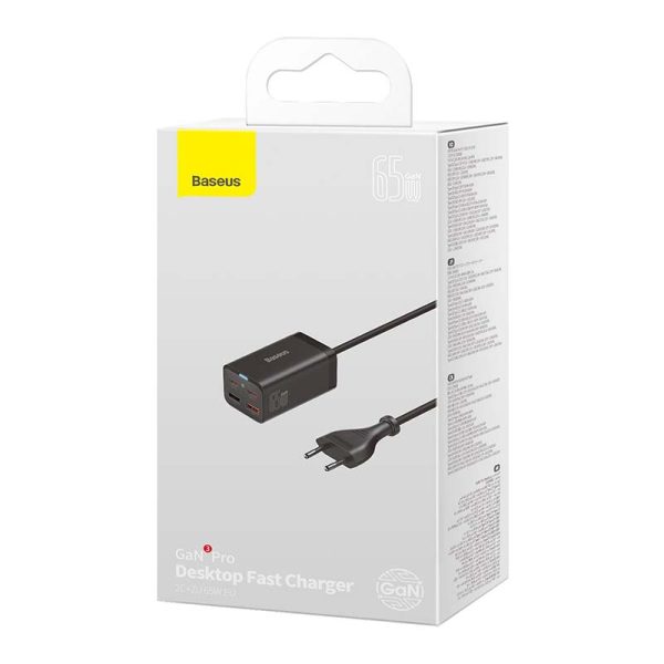 Quick Charger Baseus GaN3 Pro, 2x USB-C, 2x USB, 65W (black) — изображение 6