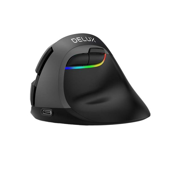 Wireless Vertical Mouse Delux M618Mini BT+2.4G RGB 4000DPI (Iron Gray) - Image 2