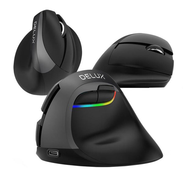 Wireless Vertical Mouse Delux M618Mini BT+2.4G RGB 4000DPI (Iron Gray) - Image 5