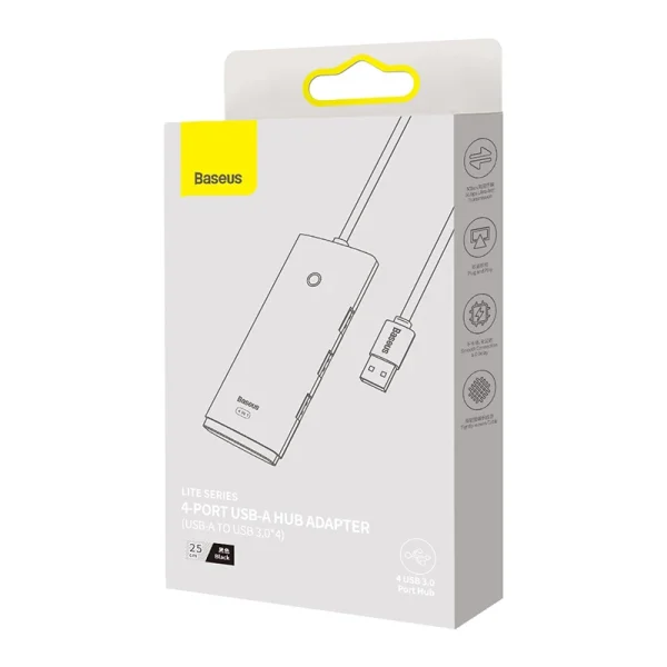 Baseus Lite Series Hub 4in1 USB to 4x USB 3.0, 25cm (Black) - Image 6