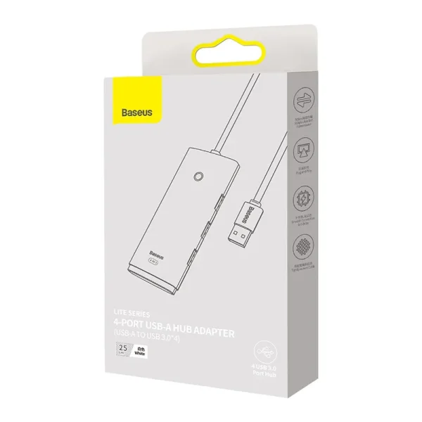 Baseus Lite Series Hub 4in1 USB to 4x USB 3.0, 25cm (White) - Image 6