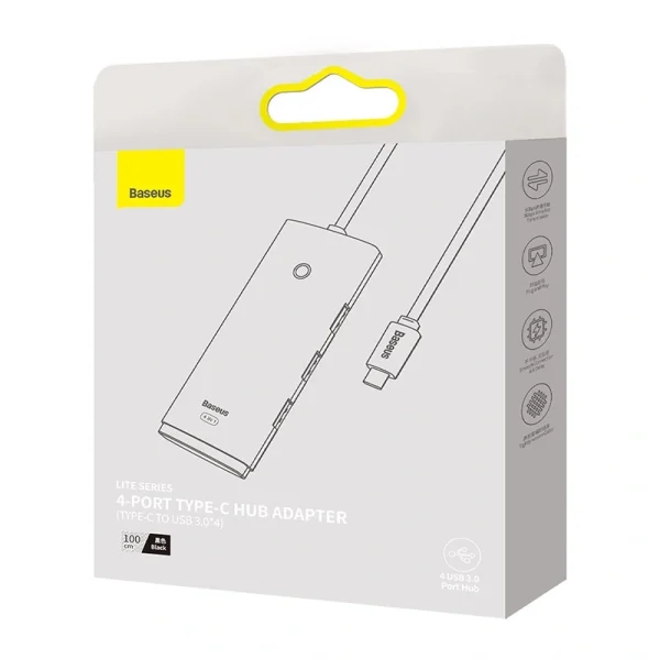 Baseus Lite Series Hub 4in1 USB-C to 4x USB 3.0 + USB-C, 1m (Black) - Image 5