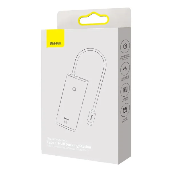 Baseus Lite Series Hub 6w1 USB-C to 2x USB 3.0 + USB-C + HDMI + SD/TF (black) - Image 6